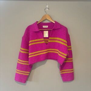 ZEN ISLAND Boutique Women’s Long Sleeve Collared & Striped Crop Sweater NWT Sz M